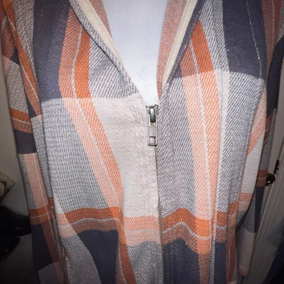 Stem 100% Organic Cotton Fall Plaid Striped Zip Hooded Kangaroo Pockets XS-S - Picture 6 of 10